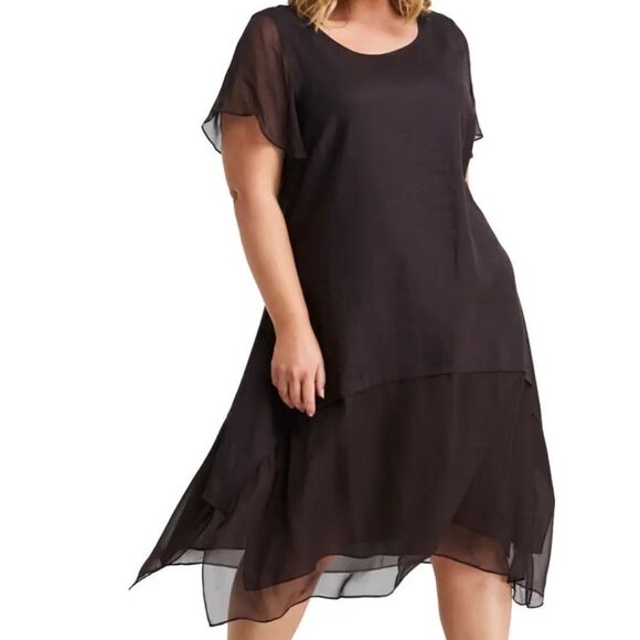 Estelle Linen Blend Swing Dress Australian designer Chocolate Mocha Mousse NWT - Picture 3 of 17